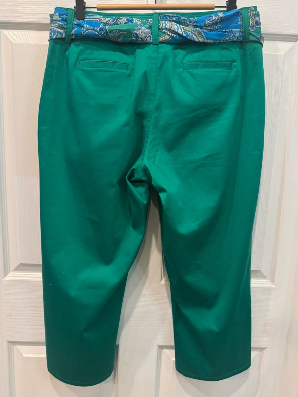 Liz Claiborne Women's Audra Capri Crop Pants Size 14 Green Scarf Belt - Picture 2 of 6